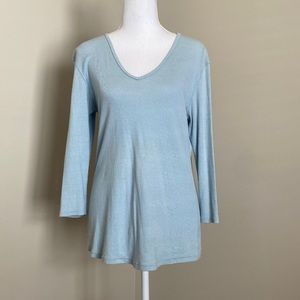 Light Blue Michael Stars Tunic Top with V-Neck & Long Sleeves